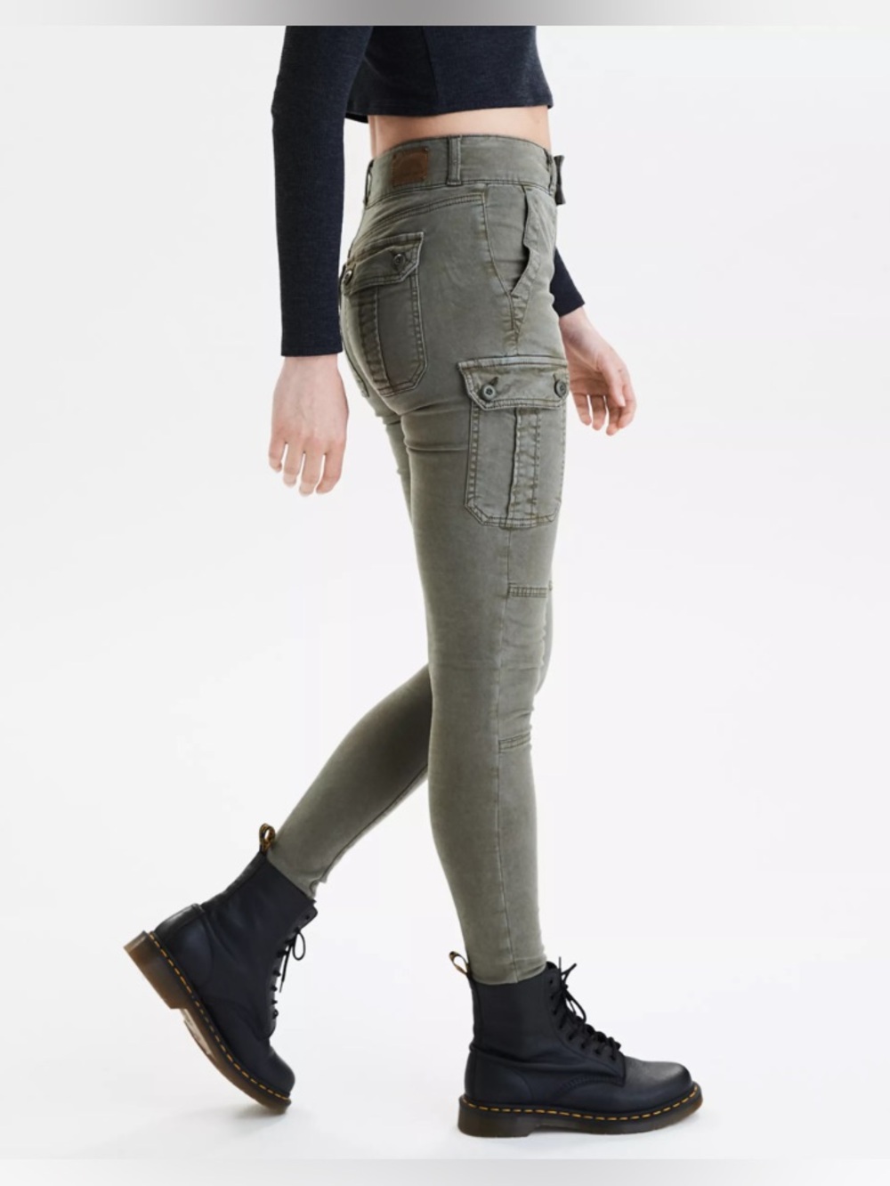 American Eagle Super High-Waisted Super Stretch Cargo Green Jegging Size 6